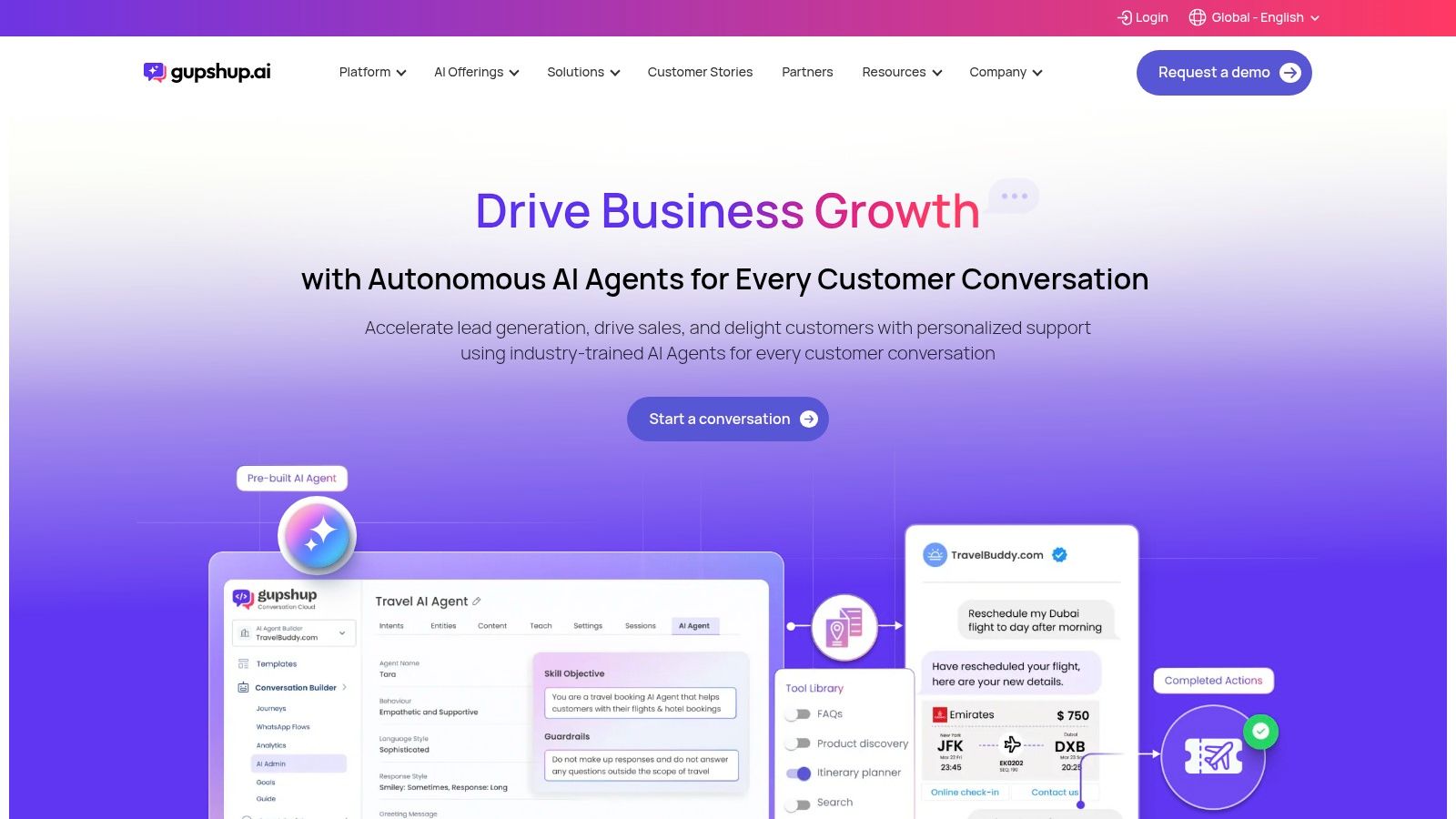 Gupshup's conversational AI agent builder