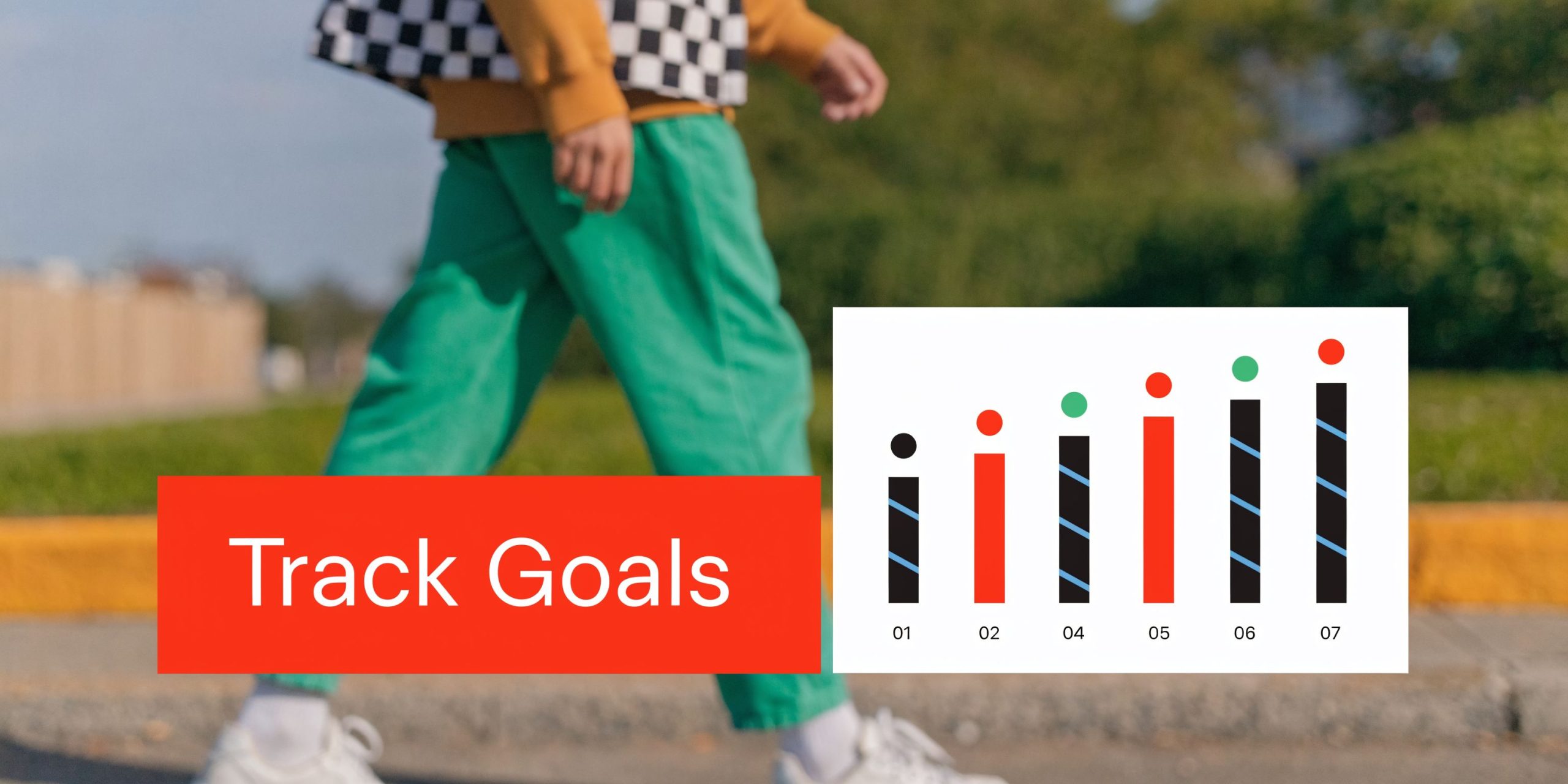 A conceptual graphic displaying a bar chart titled Track Goals, visualizing steady progress with numbered data bars.