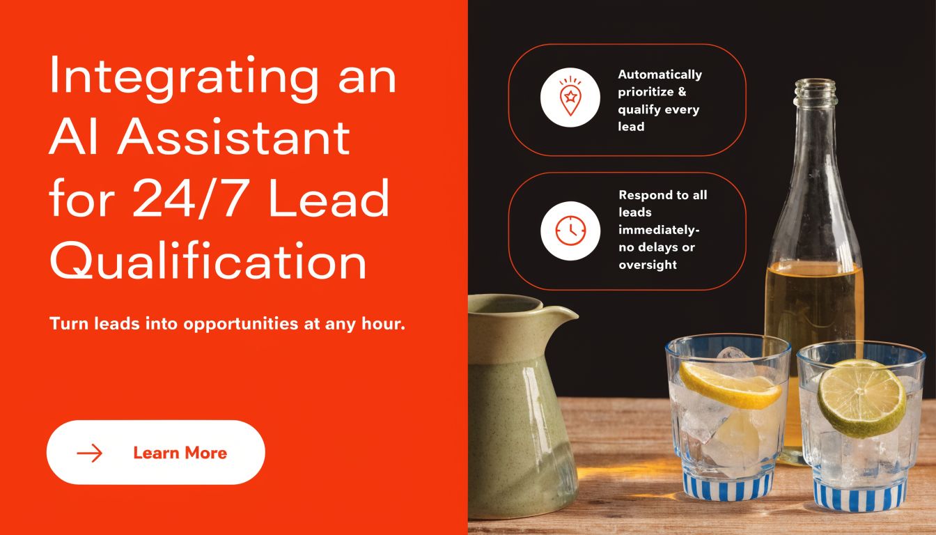 A digital marketing graphic promoting an AI assistant for automated 24/7 lead qualification and customer response.