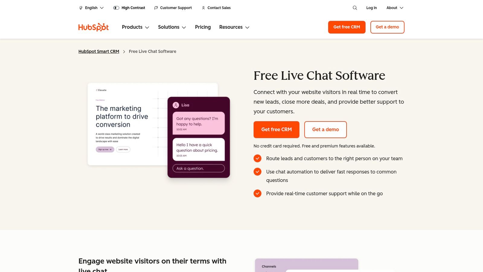 HubSpot (Live Chat + Chatbot Builder)