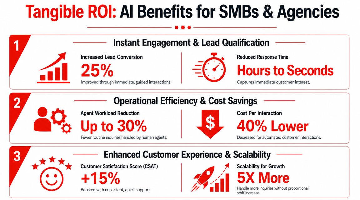 An infographic showing the return on investment and business benefits of using AI for customer service.