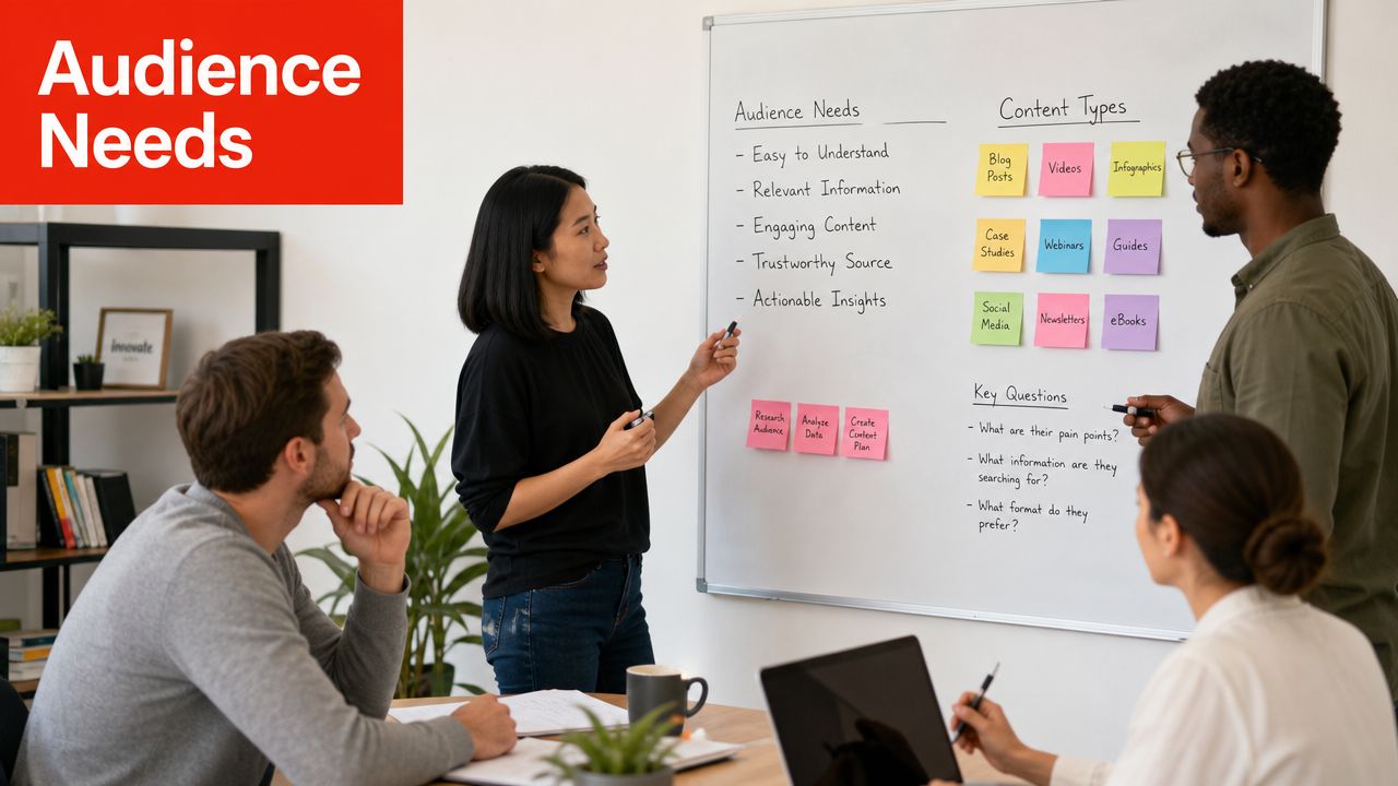 A professional team collaborating on an AI lead magnet strategy during a creative brainstorming meeting in office.